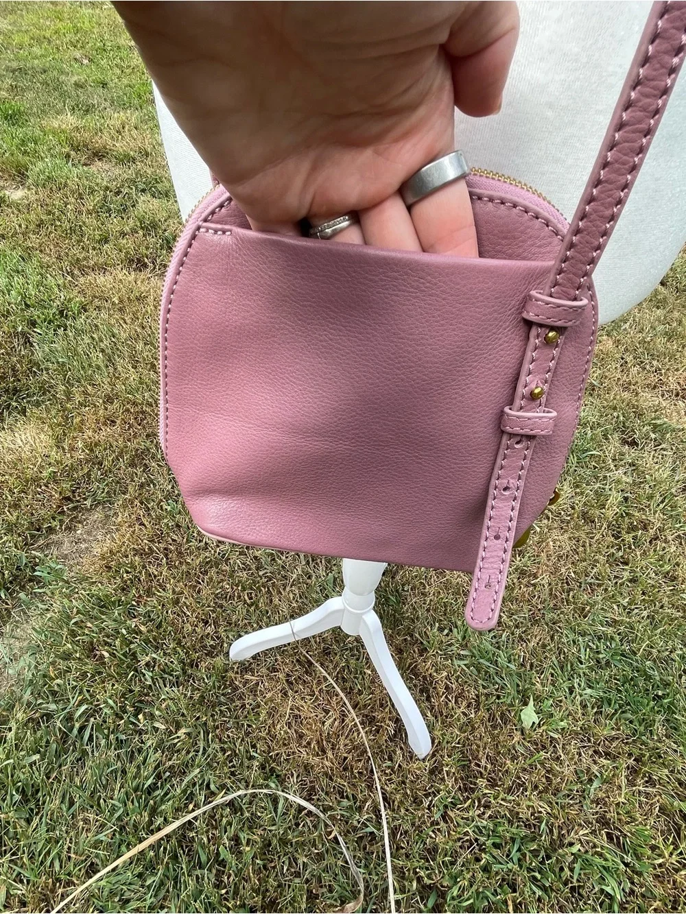 HOBO Mauve Leather Fringe Hobo Crossbody
